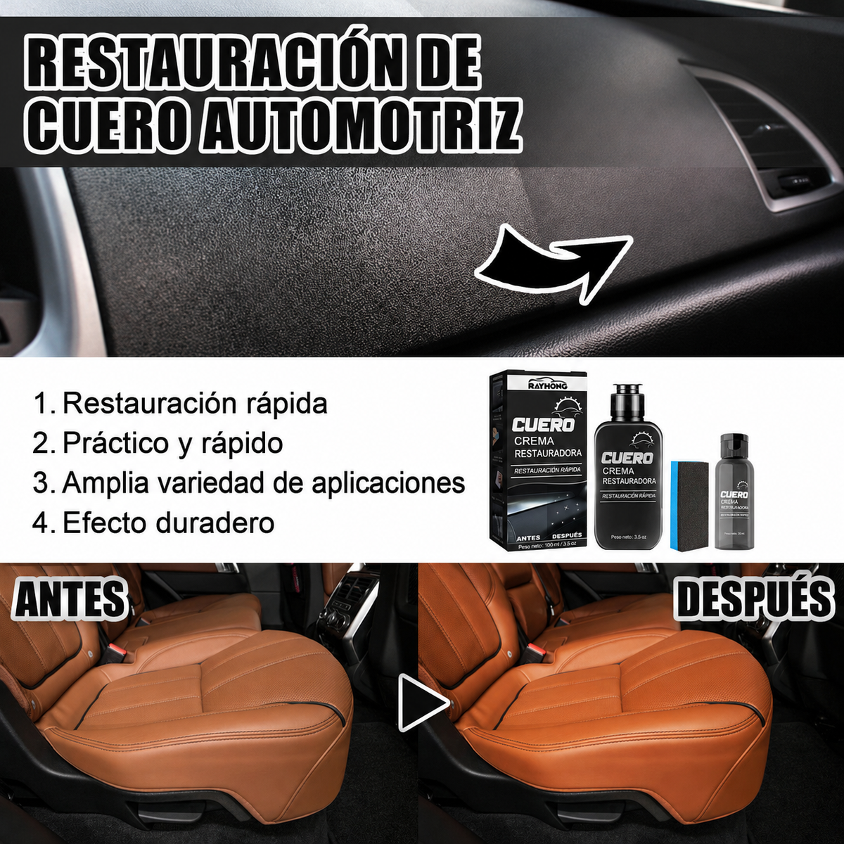 Restaurador de Plásticos para Auto – Recupera el Color y Brillo Original✨